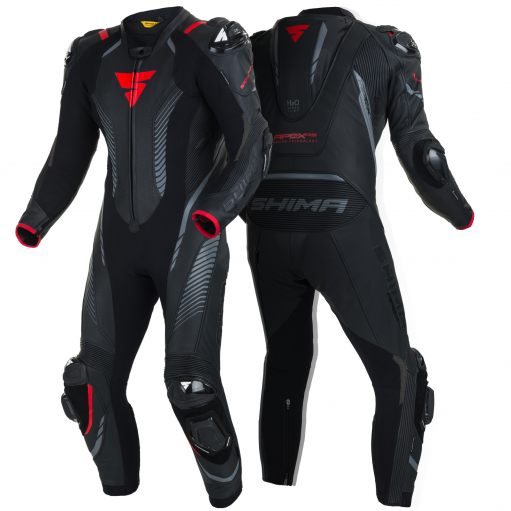 Shima APEX RS Black/Red One Piece Leather Suit – Regina Specialties