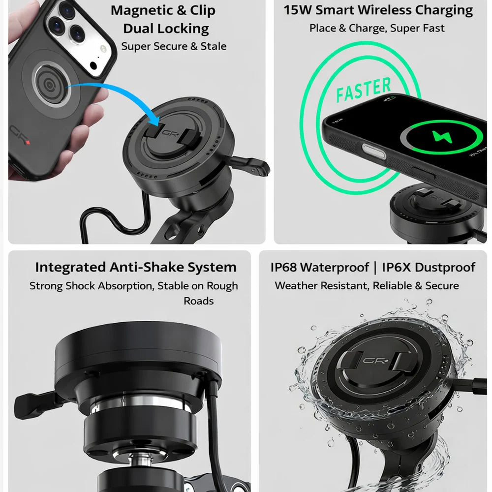 GRXPLORE GR-MW65 Motorcycle Wireless Charging Handlebar Phone Mount