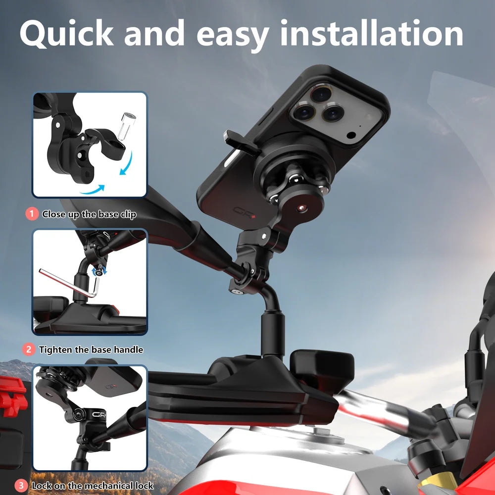 GRXPLORE GR-MT9 Motorcycle Mirror Phone Mount, Aluminum, Quick Release
