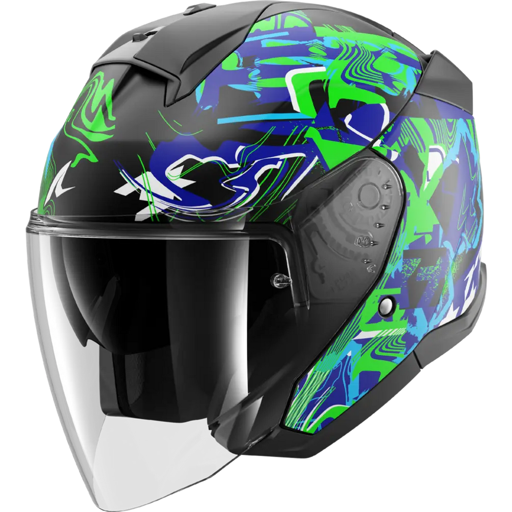 Shark Skwal Jet PRANZ Matt Black/Green/Blue Helmet (KGB)