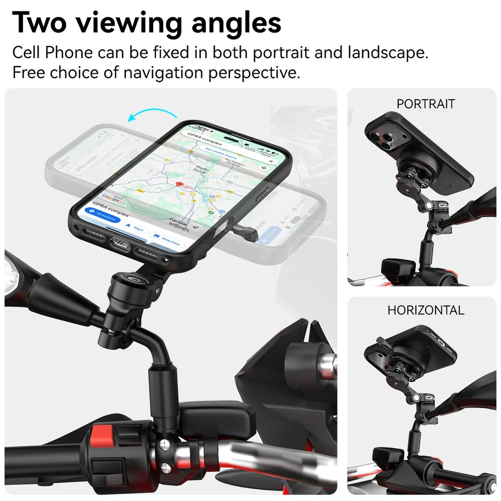 GRXPLORE GR-MT9 Motorcycle Mirror Phone Mount, Aluminum, Quick Release