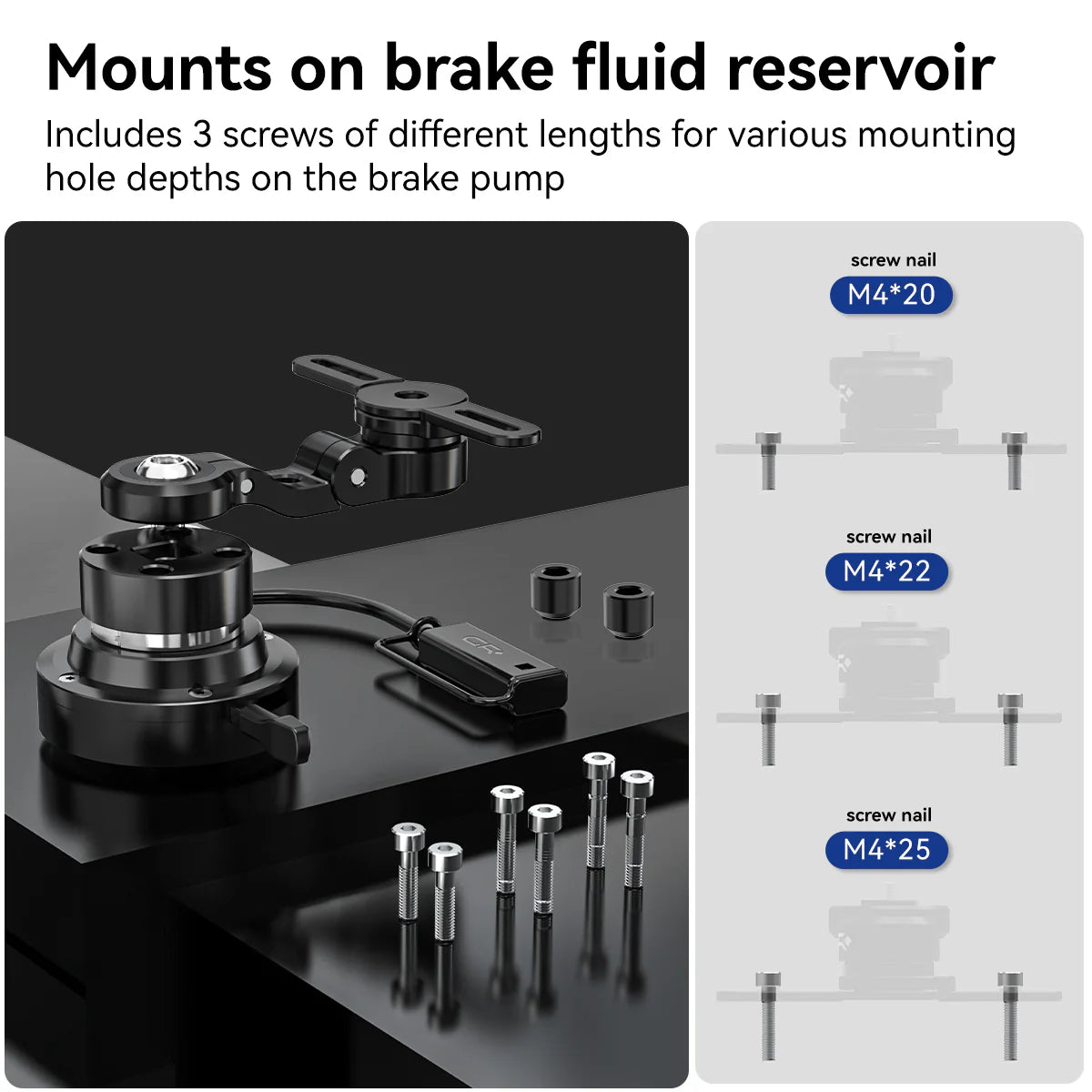 GRXPLORE GR-MW62 Brake Reservoir Mount with Wireless Charging with Vibration Dampener