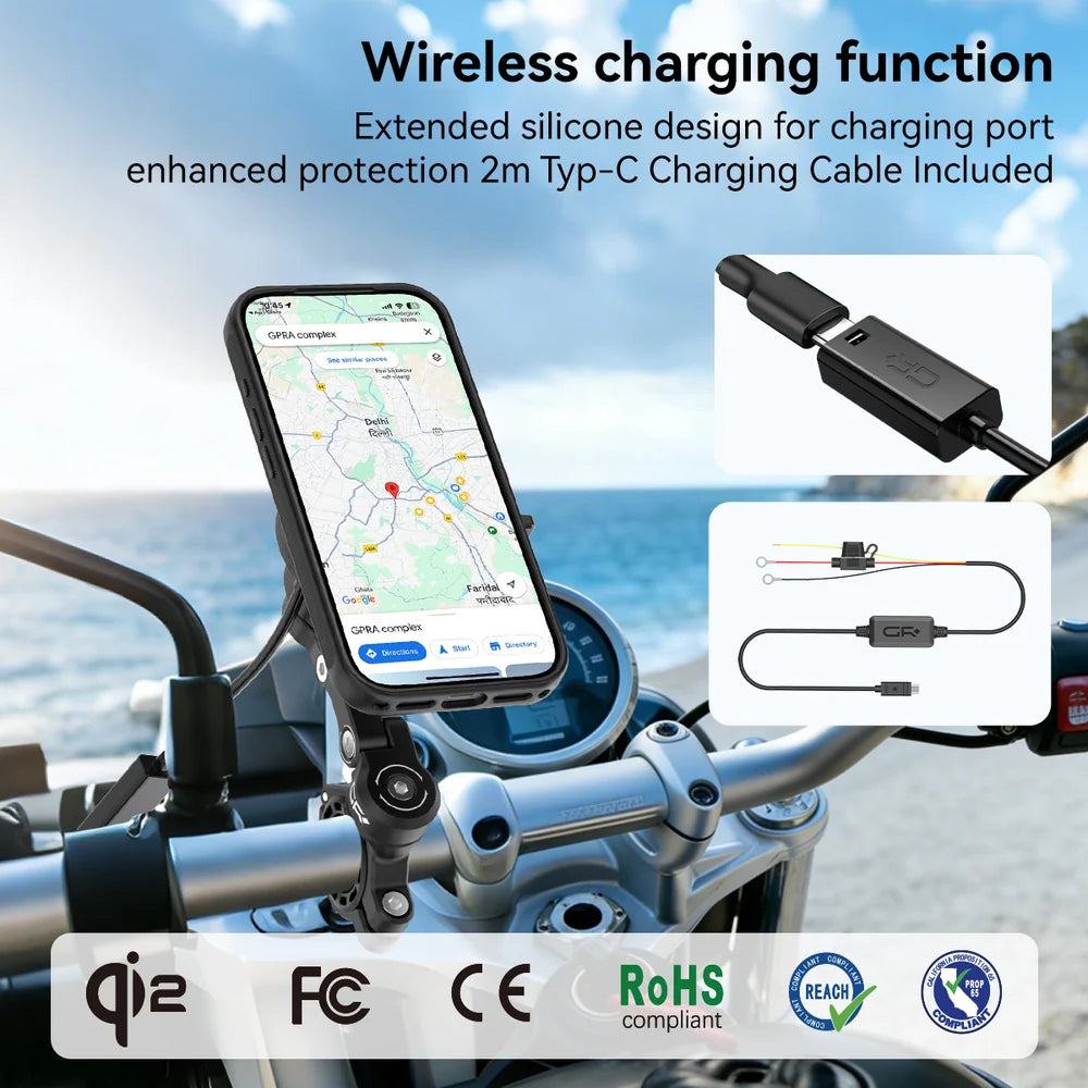 GRXPLORE GR-MW65 Motorcycle Wireless Charging Handlebar Phone Mount