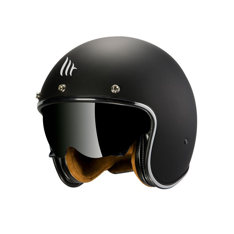 MT Helmets Le Mans 2 SV Solid A1 Matt Black Retro Classic 3 Button Helmet