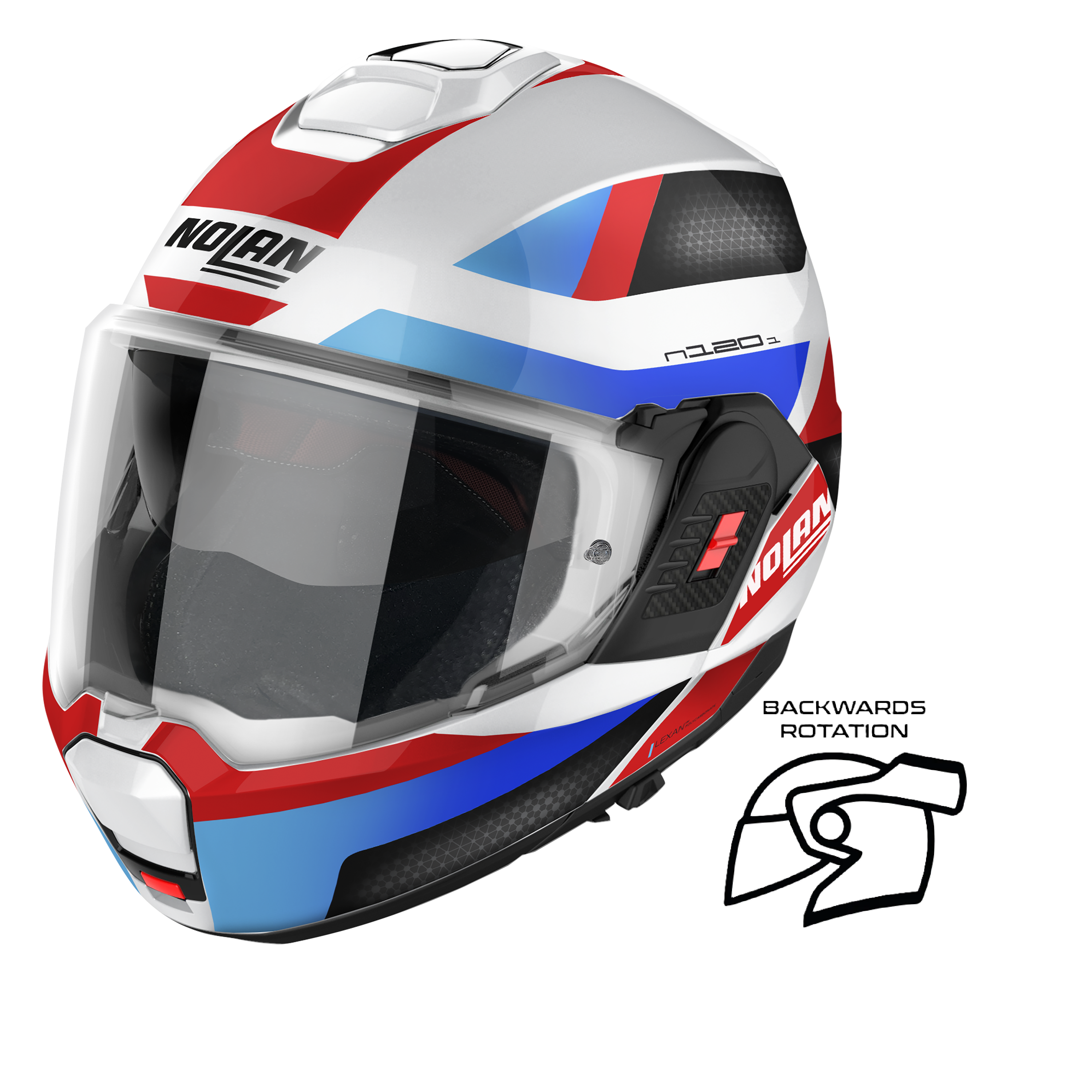 Nolan N120-1 Subway Metal White Blue/Red/Black 24 Flipover Helmet (DD-Ring, PSB Approved)