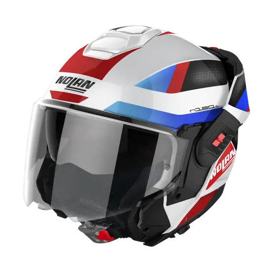 Nolan N120-1 Subway Metal White Blue/Red/Black 24 Flipover Helmet (DD-Ring, PSB Approved)