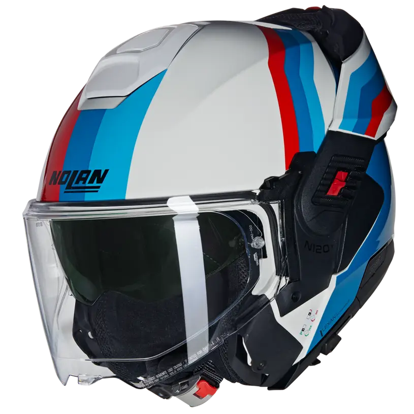 Nolan N120-1 Lineo 347 White/Blue/Red Flipover Helmet (DD-Ring, PSB Approved)