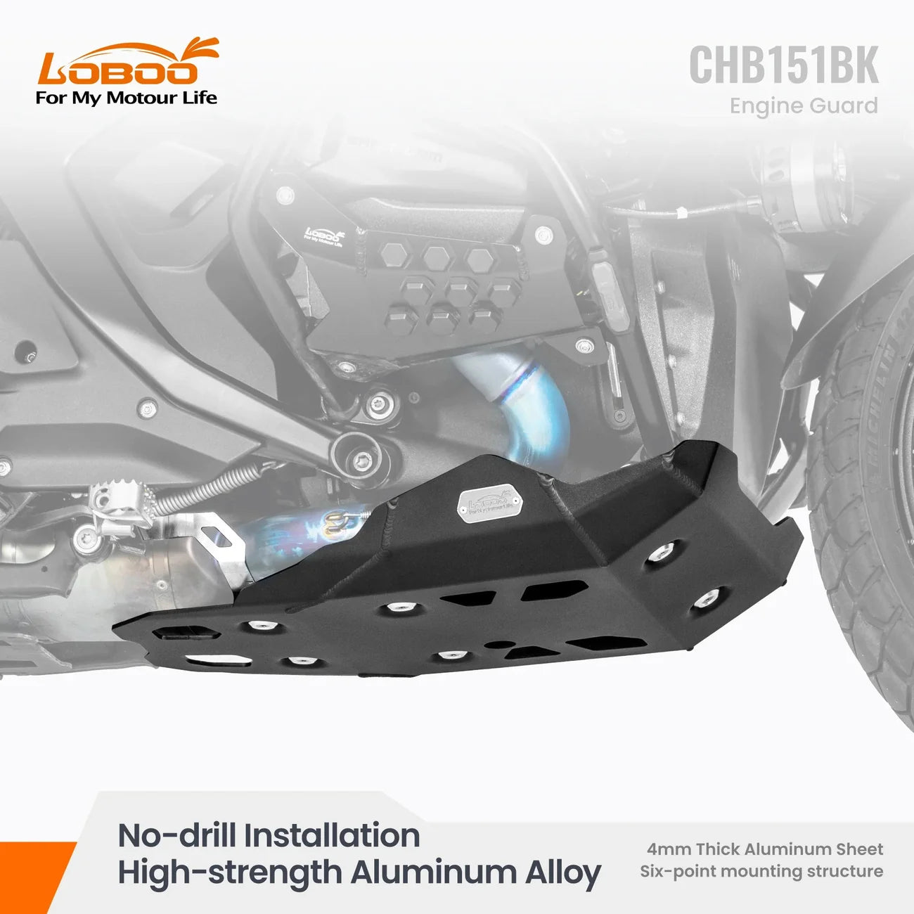 Loboo Aluminum Skid Plate Engine Guard for BMW R1300GS (CHB151BK)