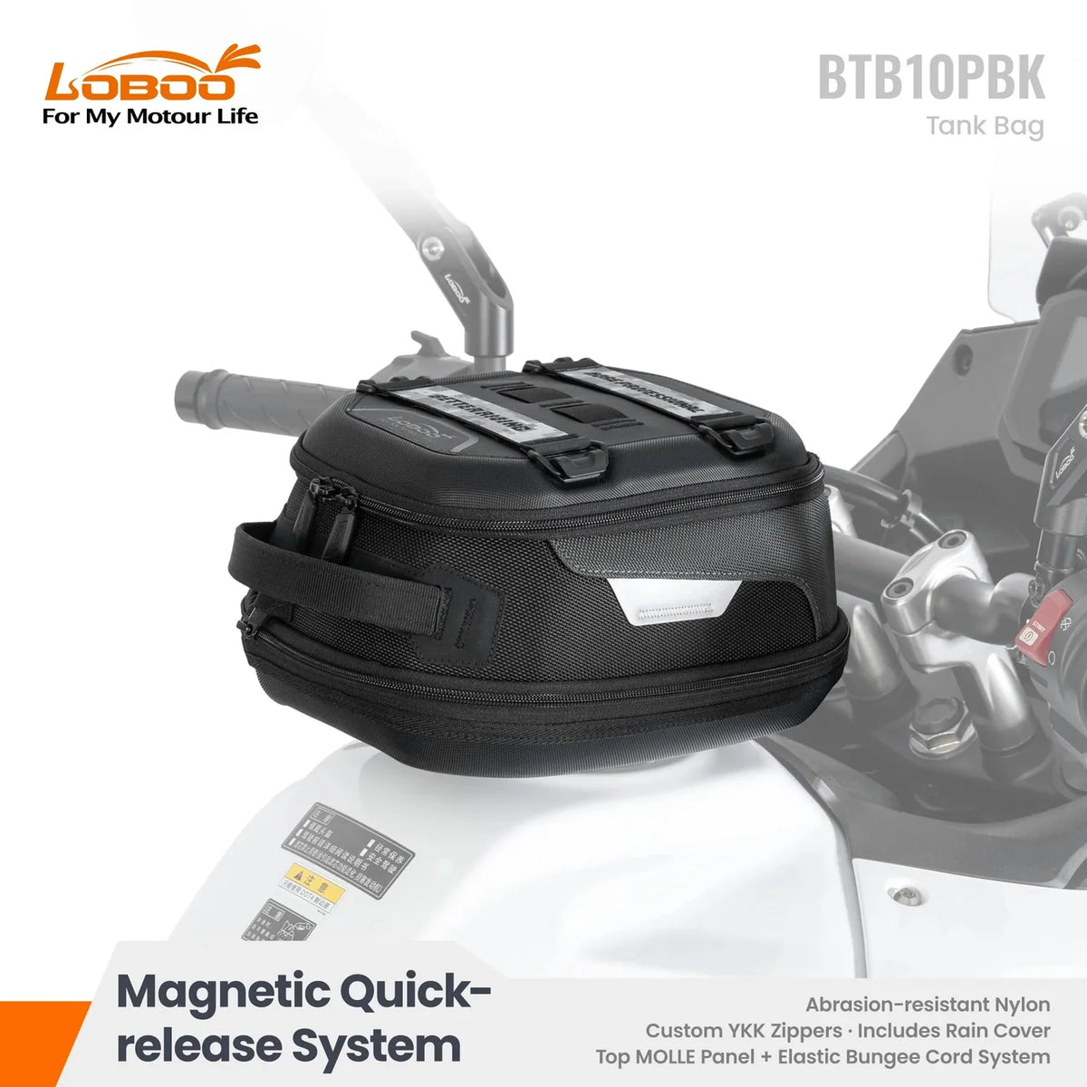 LOBOO Quick-Release Magnetic Motorcycle Tank Bag (BTB10PBK)