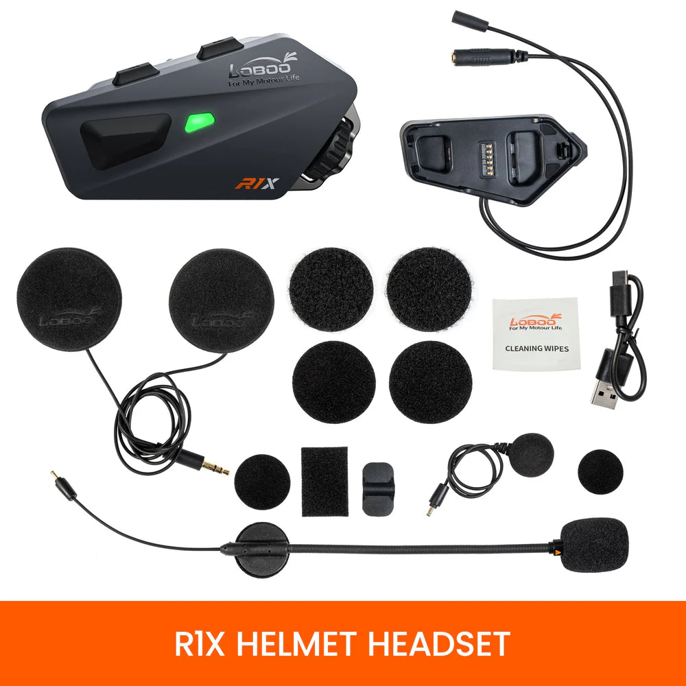 LOBOO R1X Motorcycle Helmet Headset - 45mm Speakers & CVC Noise Cancellation
