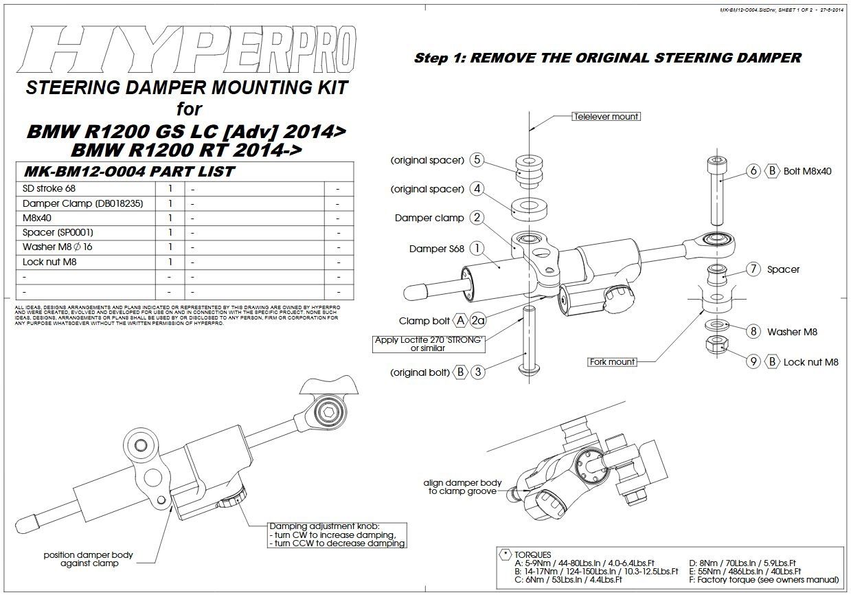 Touratech Suspension steering damper "CSC" for BMW R1200GS(LC)/R1250GS/R1200GS(LC)/R1250GS Adventure (2014-2024), with mounting kit