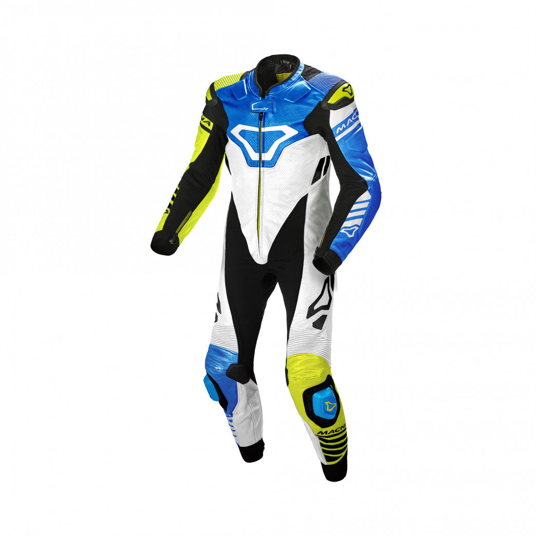 Macna Tracktix White/Fluo Yellow/Blue One Piece Suit (275)