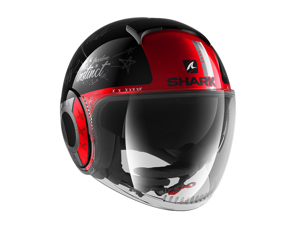 Shark Nano Tribute RM Black White Red Helmet (KWR) [Micro Buckle Lock]