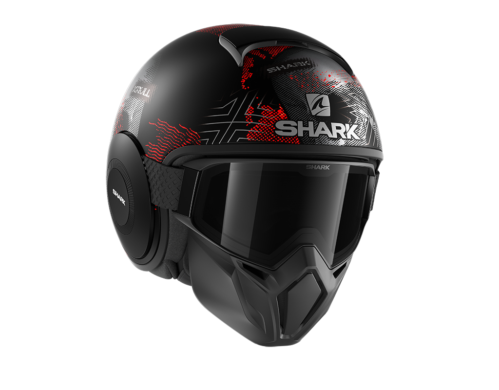 Shark Street-Drak Krull Mat Black Silver Red Helmet (KSR)