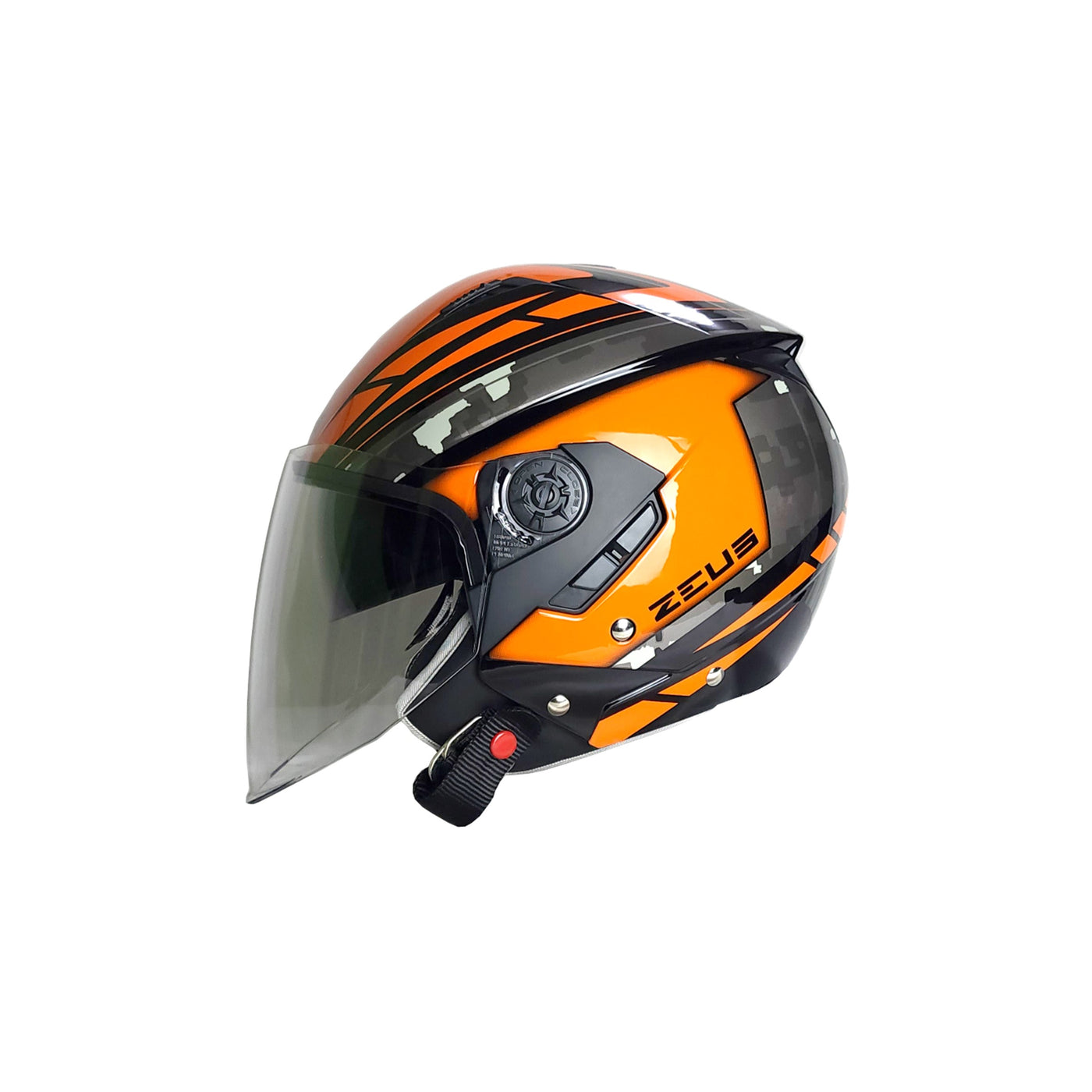 Zeus ZS-205 Orange AQ1 Black Helmet