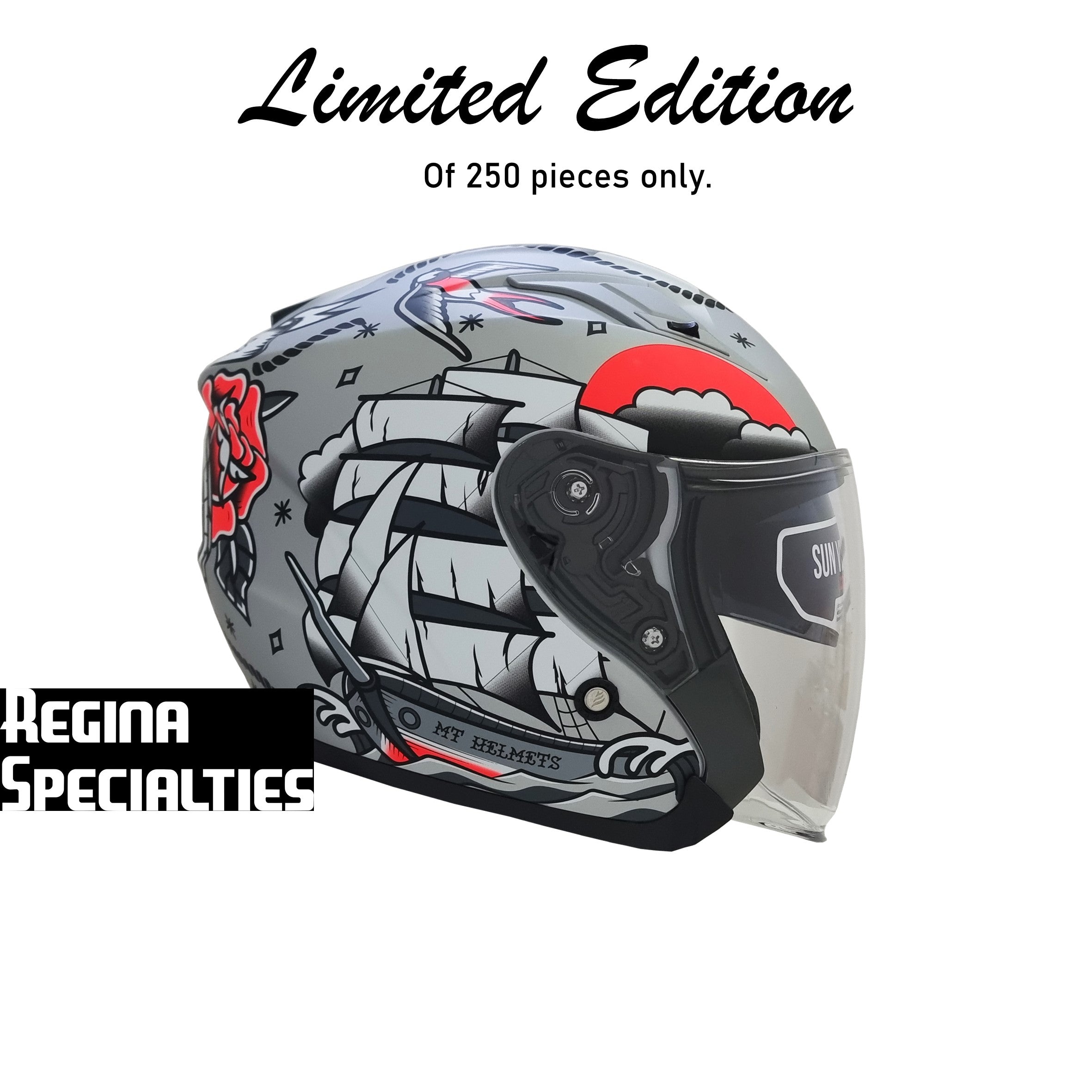 [Limited Edition] MT Helmets Avenue SV Old Tattoo B2 Matt Pearl Titanium Helmet