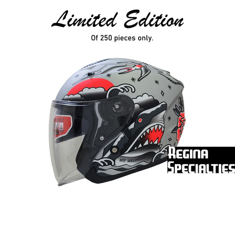 [Limited Edition] MT Helmets Avenue SV Old Tattoo B2 Matt Pearl Titanium Helmet