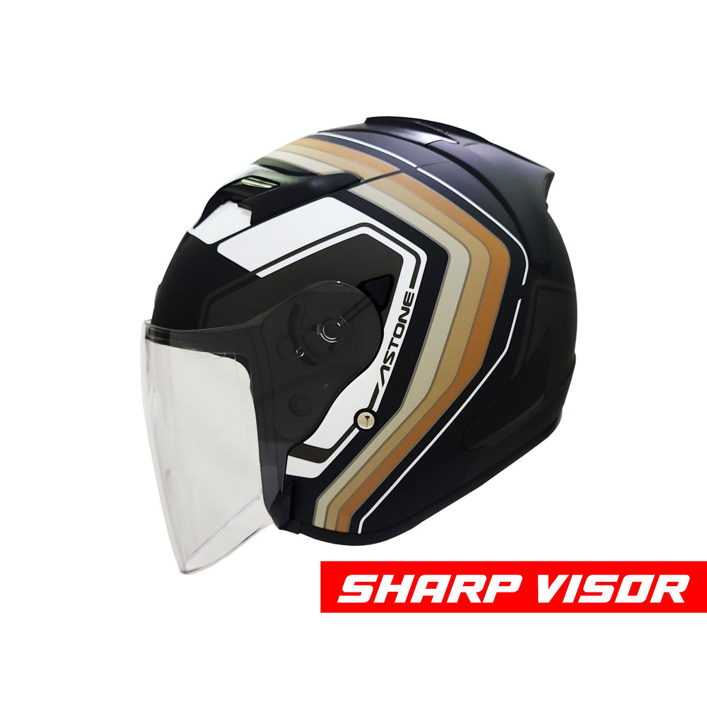 Astone DJR Helmet Stripes Matt Black/ Earth Yellow (BM13)