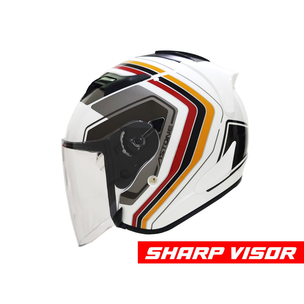 Astone DJR Helmet Stripes White/ Red (BM13)