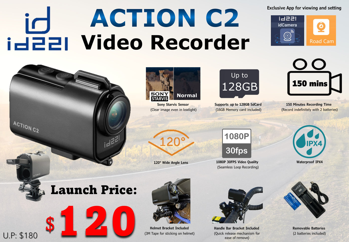 id221 Action C2 Video Recorder Helmet / Handle Bar Camera