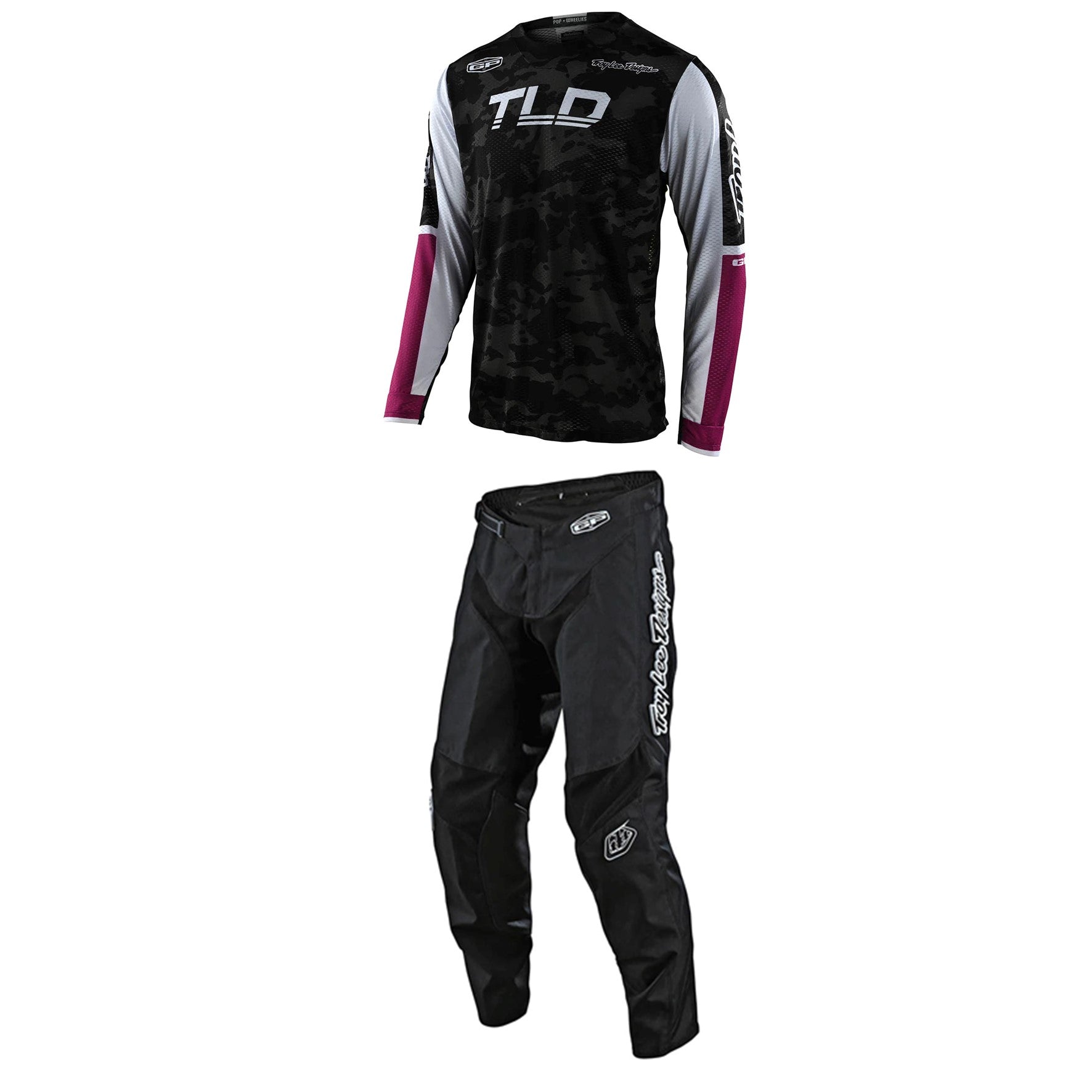 Troy Lee Designs JERSEY SET GP Air Veloce Camo Black / Glo Green + GP Air Pant Mono Black