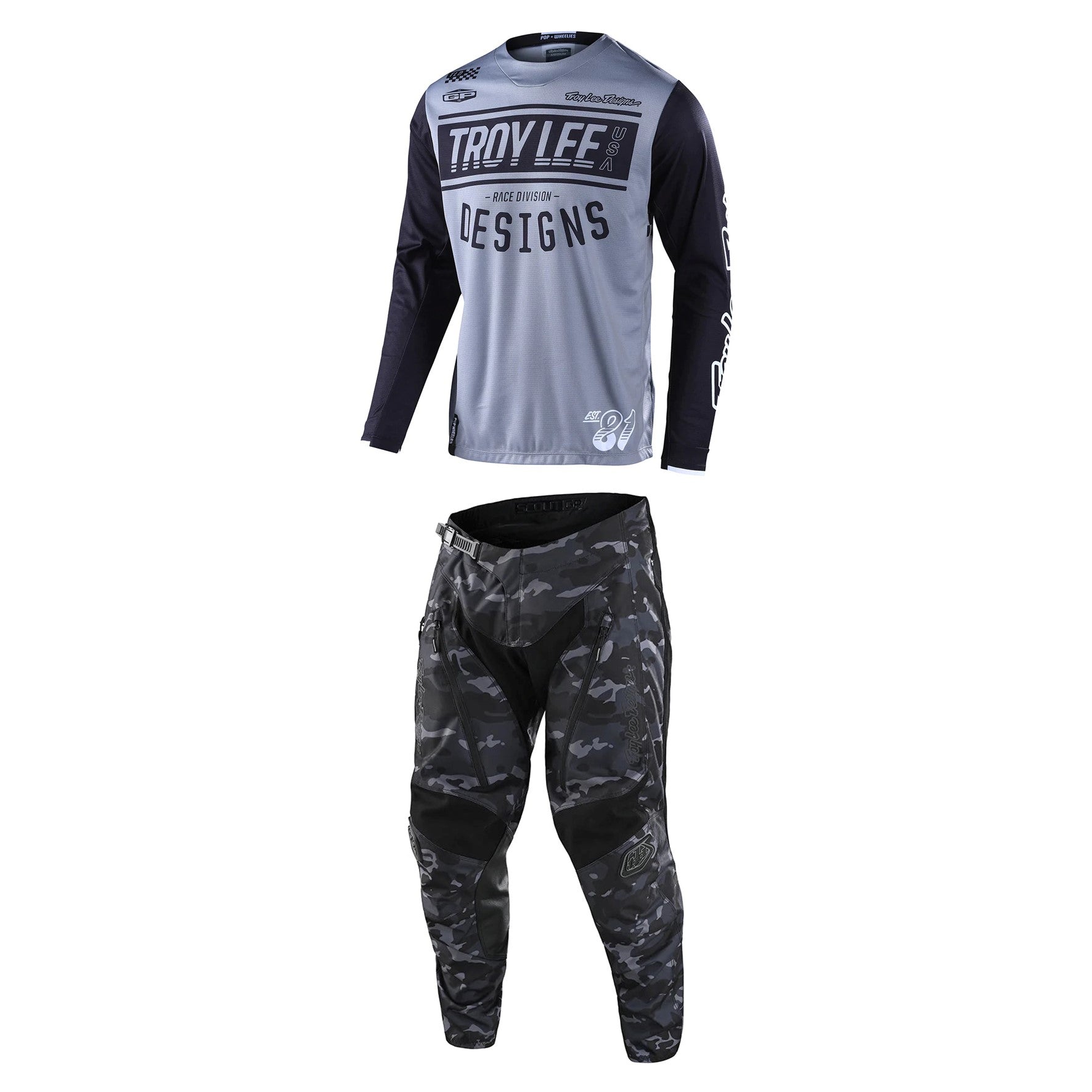 Troy Lee Designs JERSEY SET GP Race 81 Gray + Scout GP Pant Camo Gray